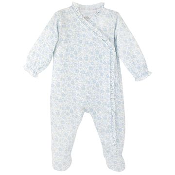 Elegant Blue Floral Printed Crossover Footie