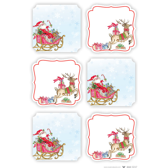 Die-Cut Sticker Sheets, Santa in his Sleigh with Reindeer