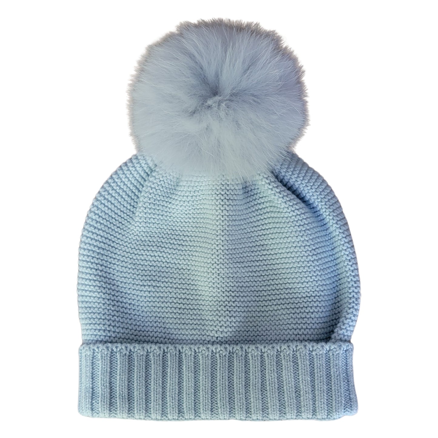 Slouchy Light Blue Hat with Pom Pom