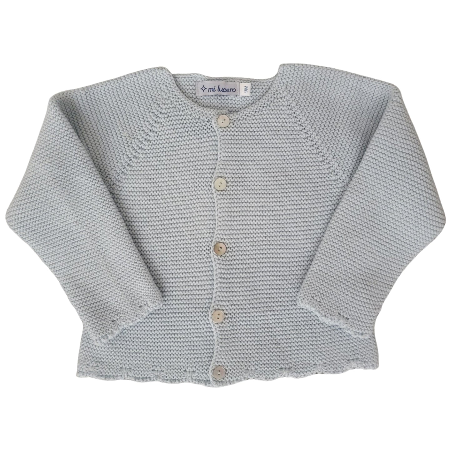 Garter Stitch Pearl Button Lt. Blue Cardigan