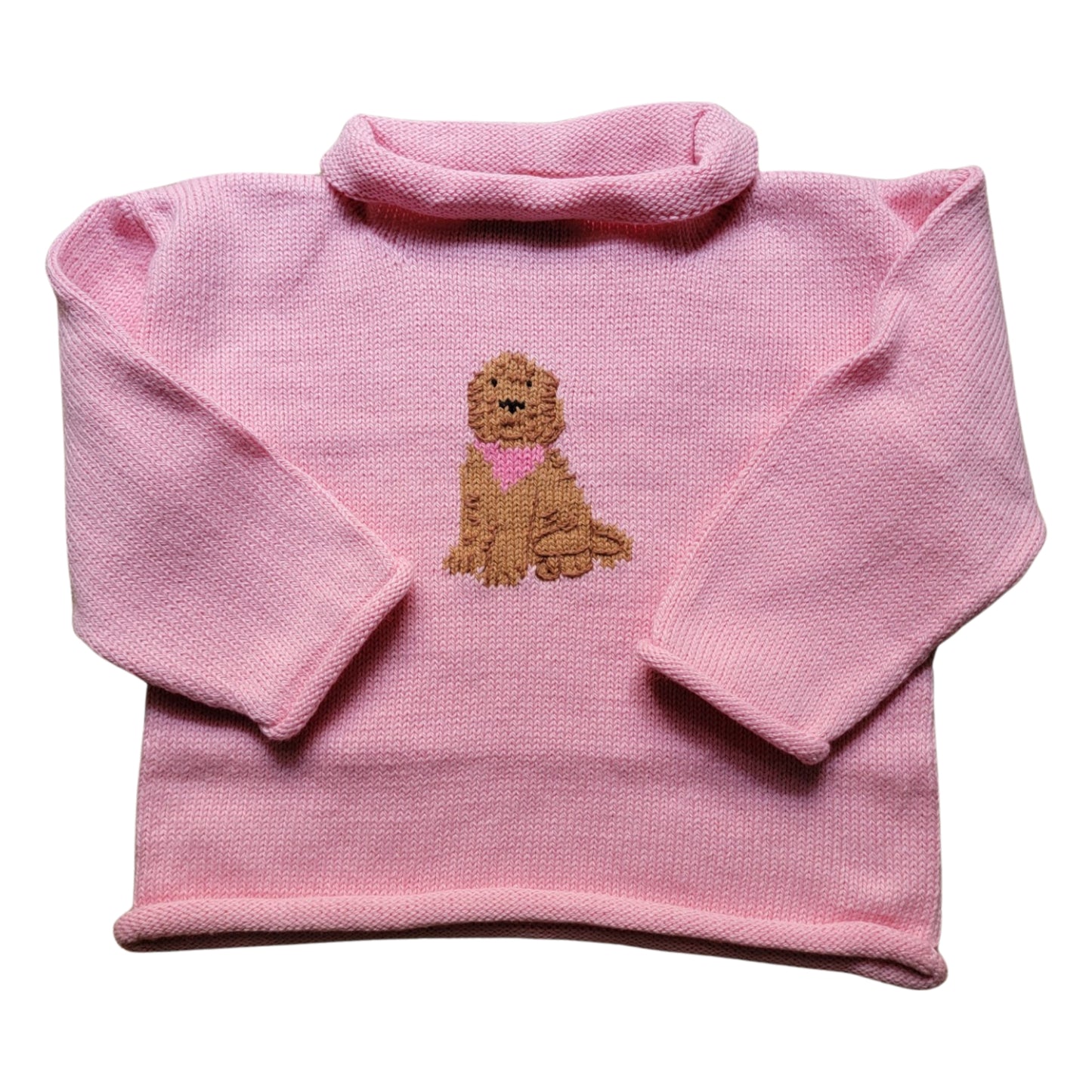 Rollneck Lt. Pink Sweater, Goldendoodle with Bandana