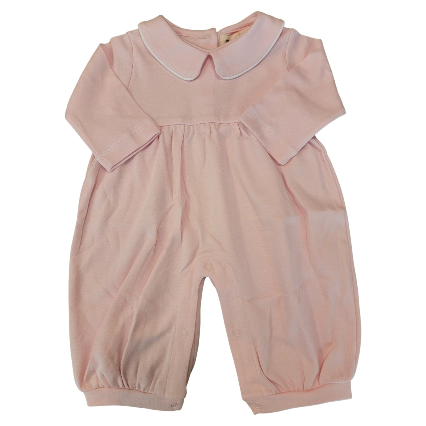 Everyday Long Sleeve Collared Playsuit, Lt. Pink with White Piping Trim