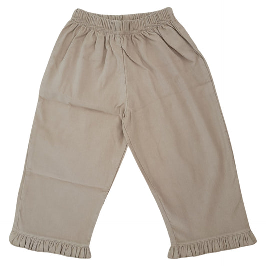 Girl's Corduroy Khaki Straight Ruffle Pants