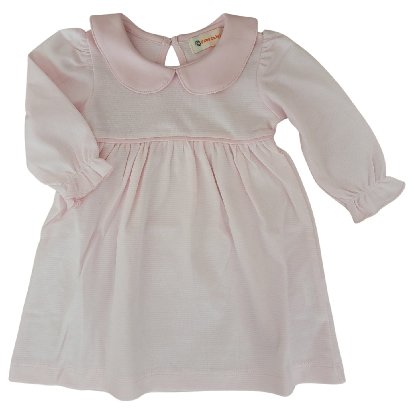 Long Sleeve Collared Play Dress, Lt. Pink Mini Stripe
