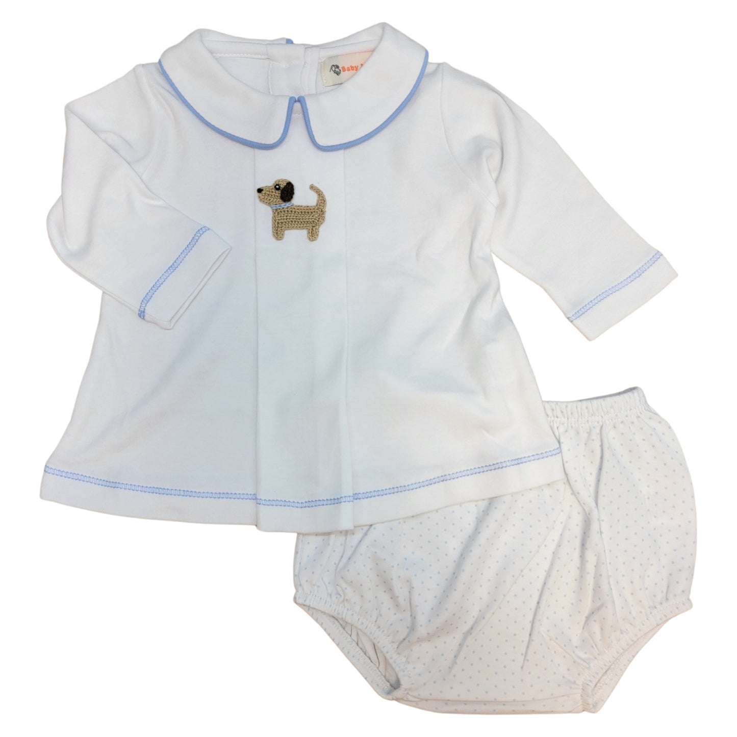 Boy's Long Sleeve Pleated Crochet Puppy Diaper Set