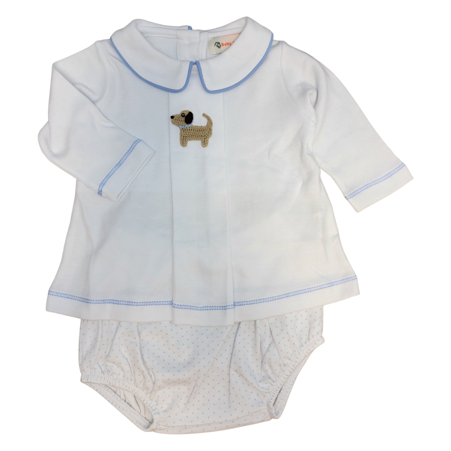 Boy's Long Sleeve Pleated Crochet Puppy Diaper Set
