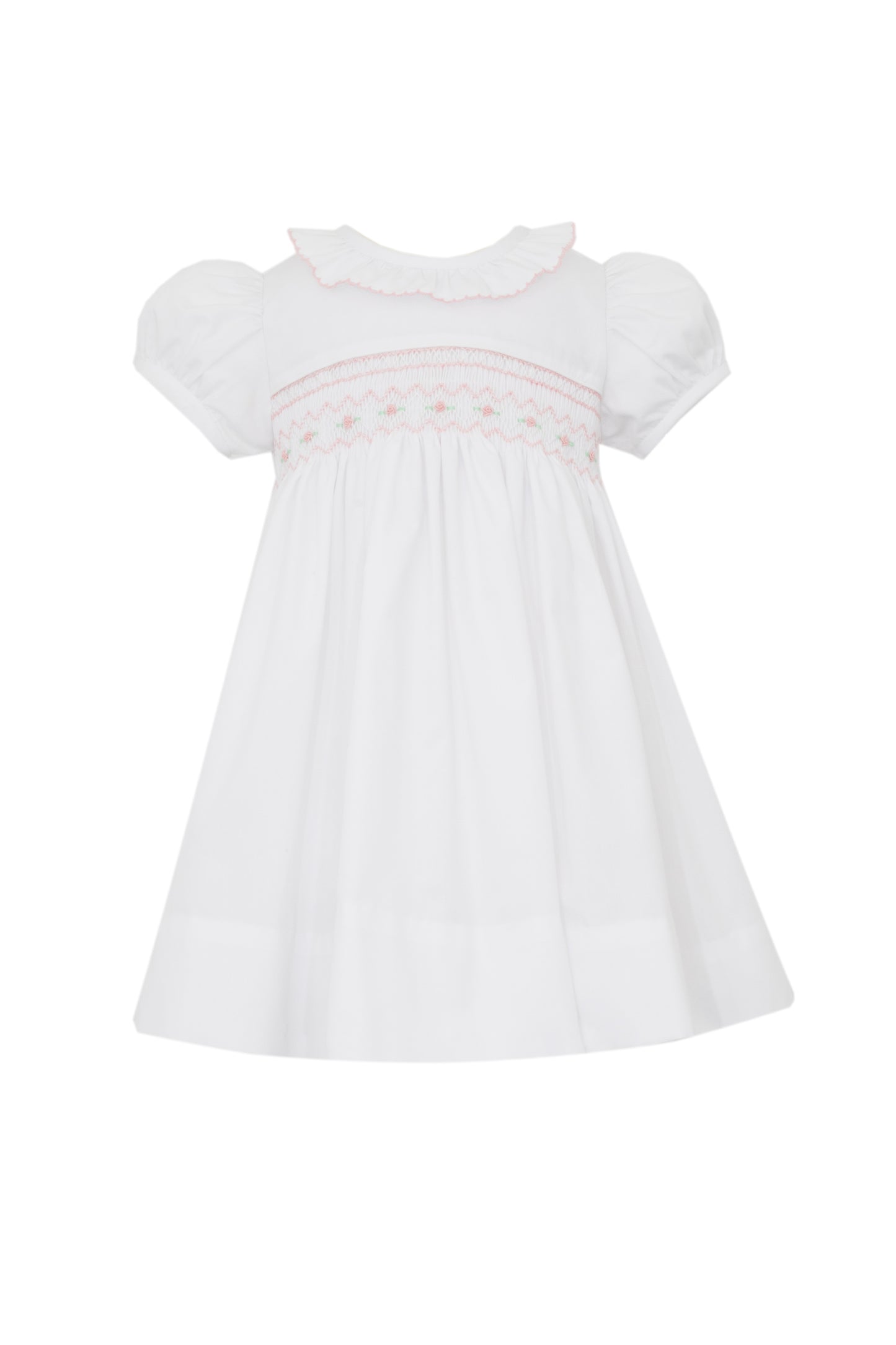 Bianca Smocked White Poplin Ruffle Collar Dress