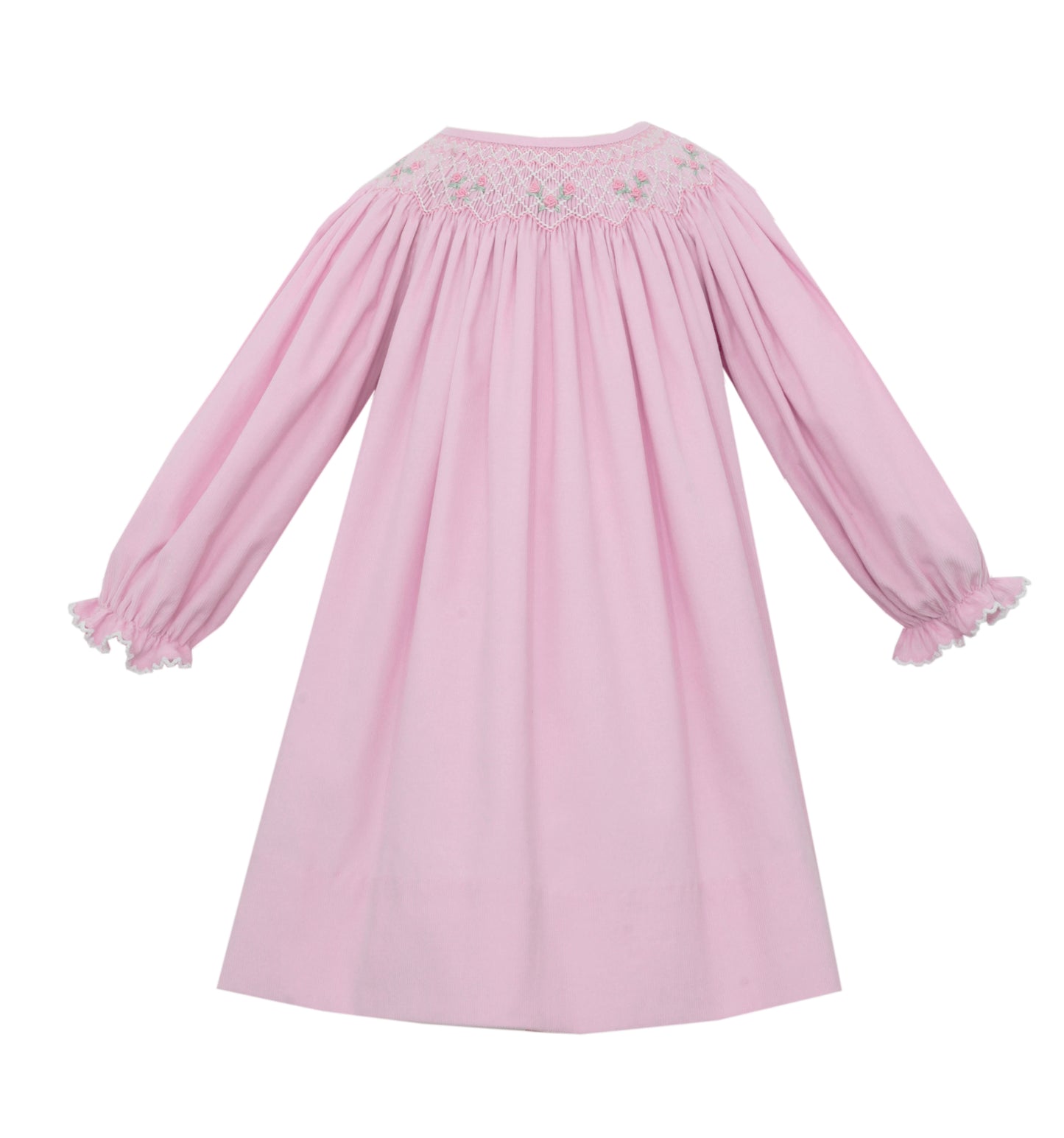 Girl Long Sleeve Bishop Smocked Pink Cord Dress