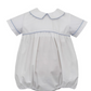 Boy's White Short Sleeve Collared Bubble, Lt. Blue Piping
