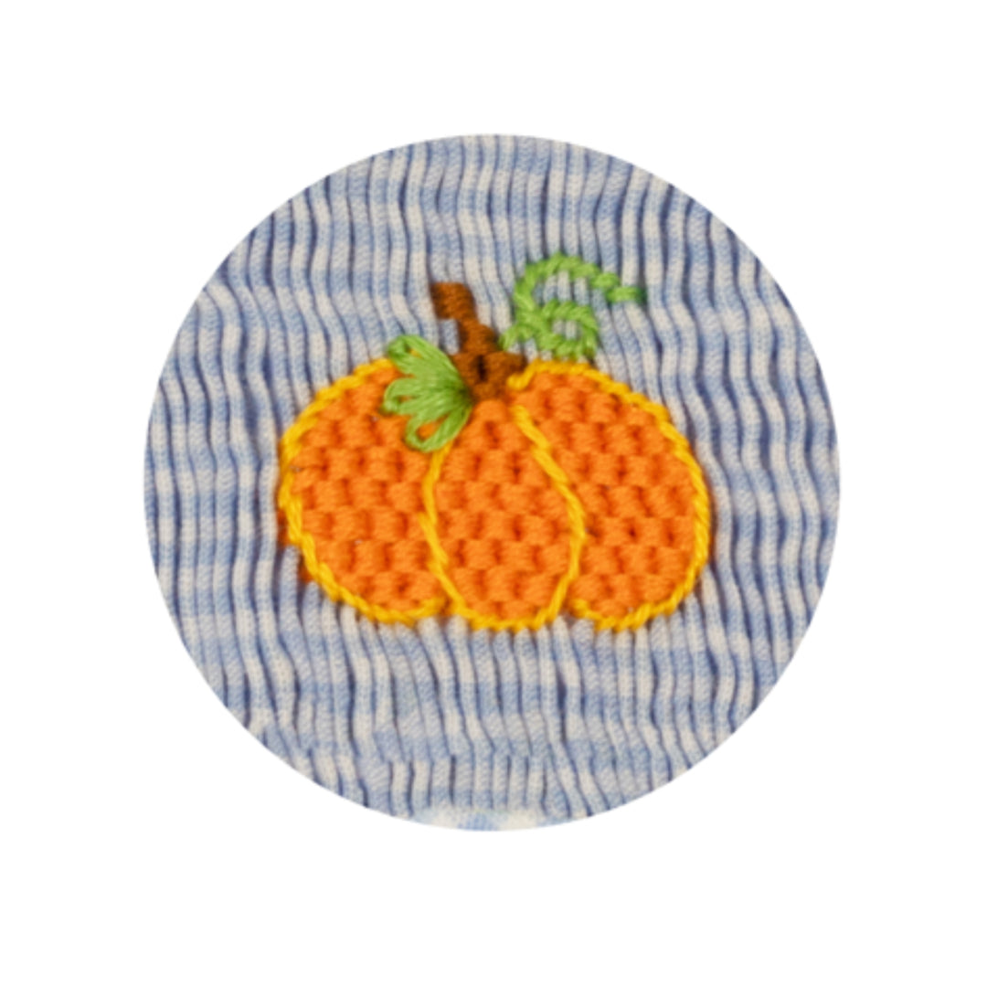 Girl's Pumpkin Smocked Blue Gingham Sleeveless Dress