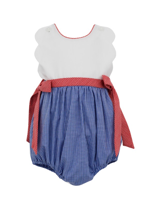 Girl's Royal Blue & Red Gingham Scalloped Sun Bubble