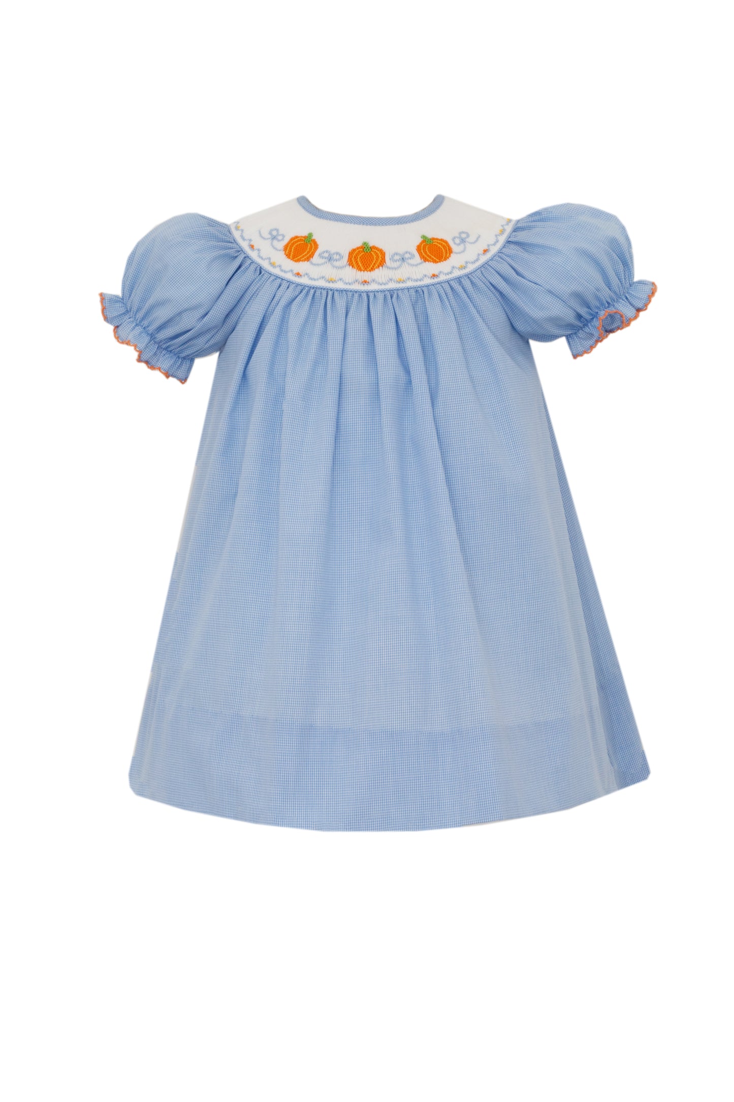 Pumpkin Blue Microcheck Bishop Dress