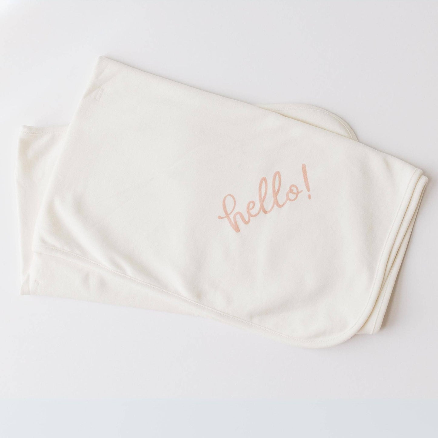 Hello! Receiving Blanket, White with Pink