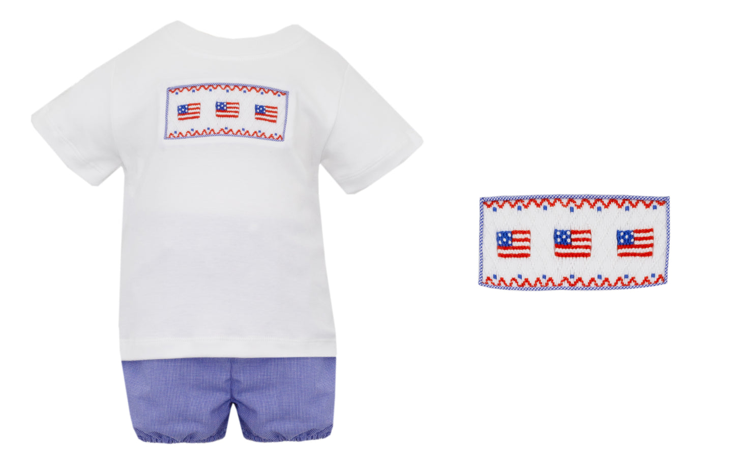 Boy's Flags Smocked Royal Blue Micro Check Shorts Set