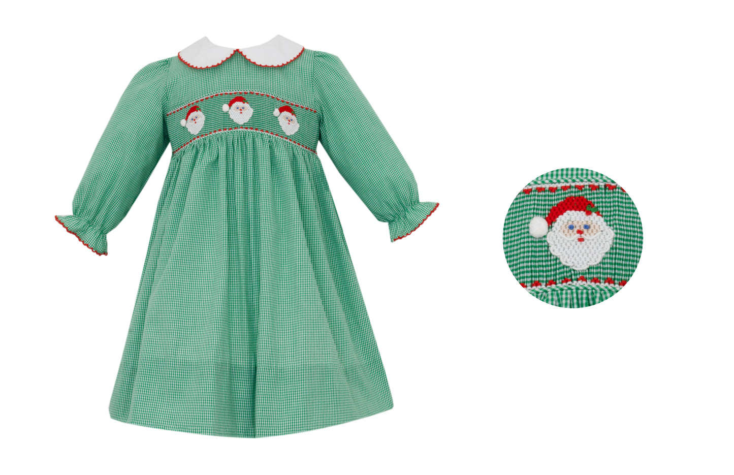 Santa Green Gingham Long Sleeve Dress