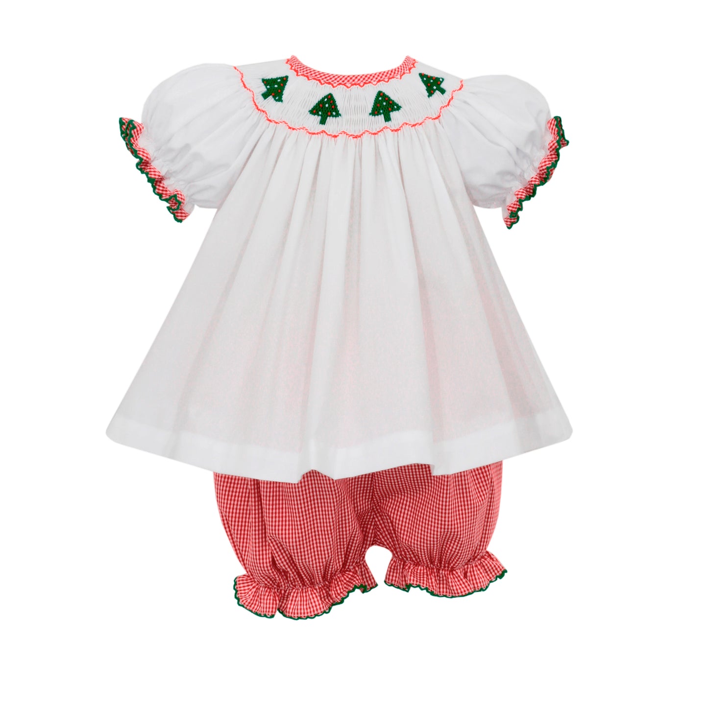 Girl Short Sleeve Trees Smocked Bloomer Set