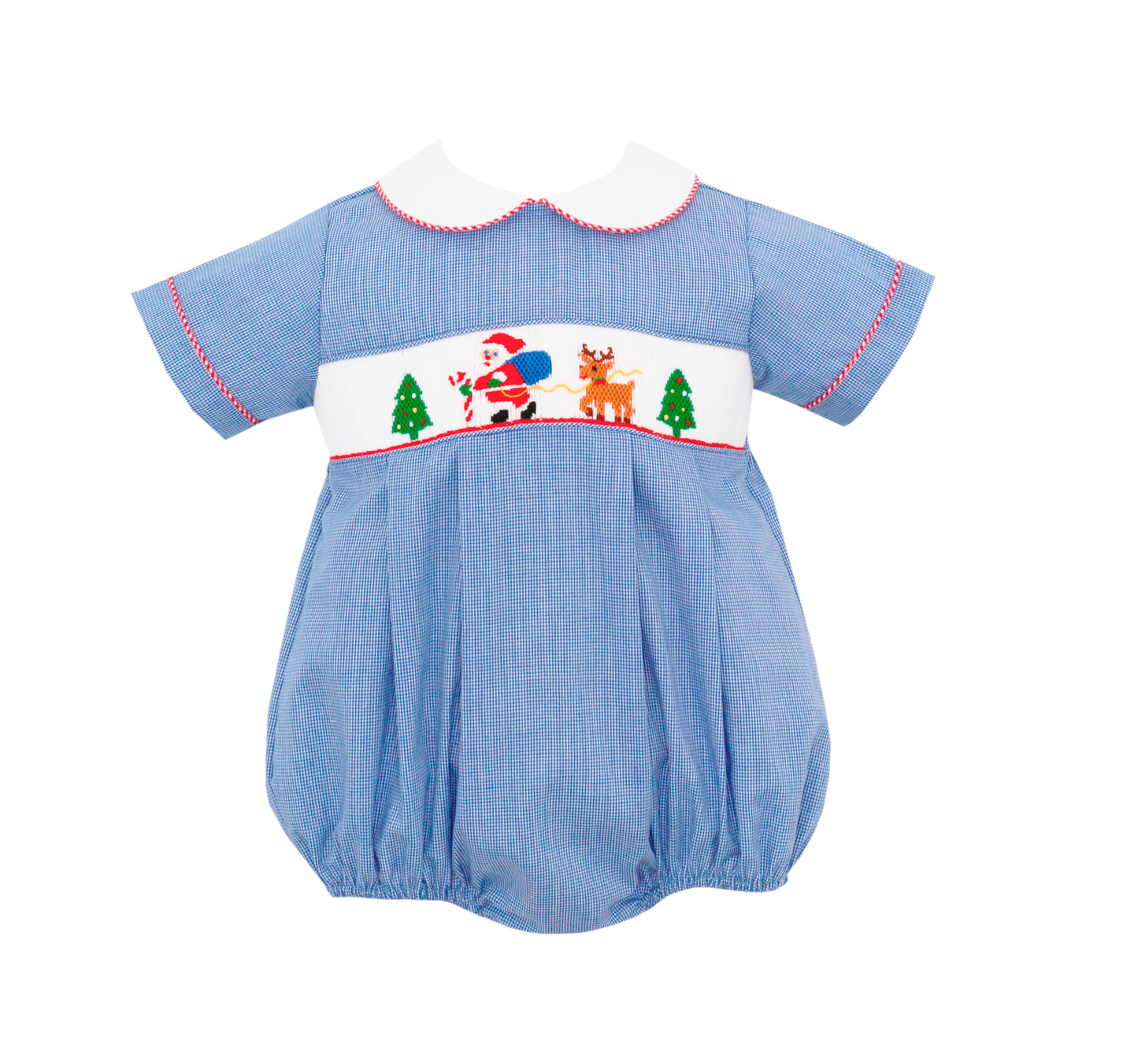 Boy Short Sleeve Santa Smocked Blue Bubble
