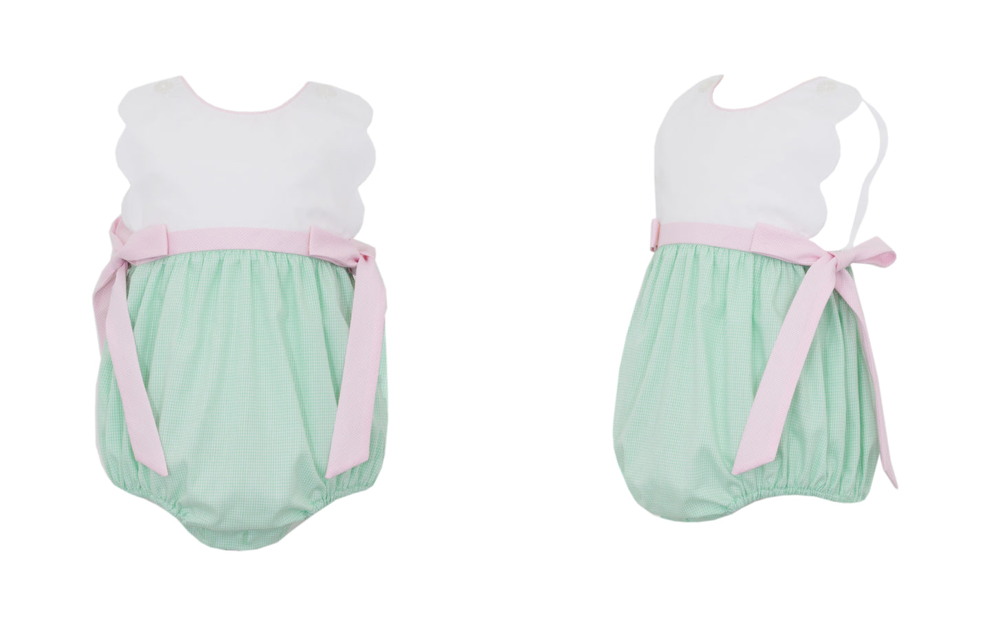 Girl's Green Gingham Scalloped Sun Bubble w/ Pink Side Bows