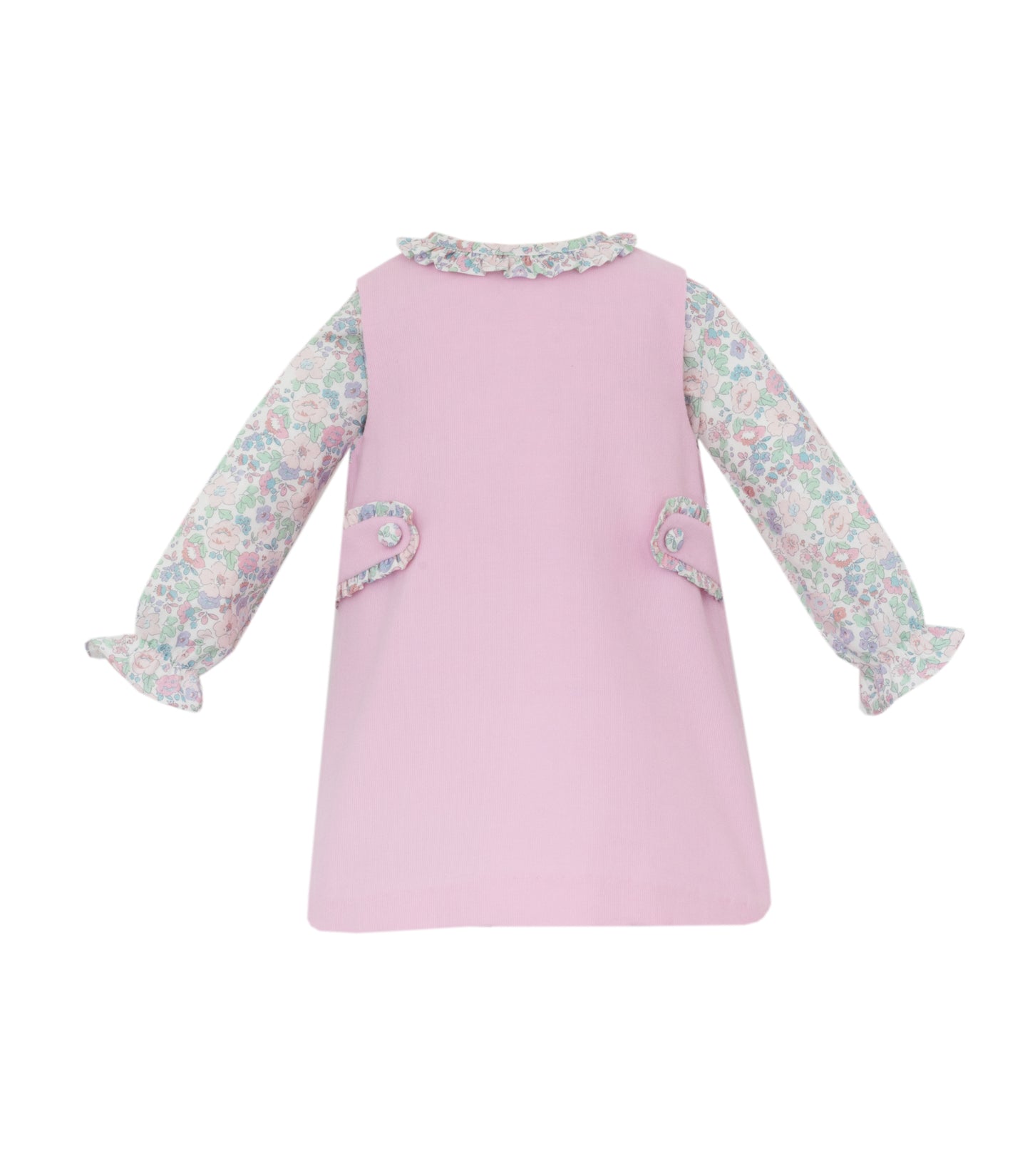 Pink Corduroy Jumper with Floral Blouse