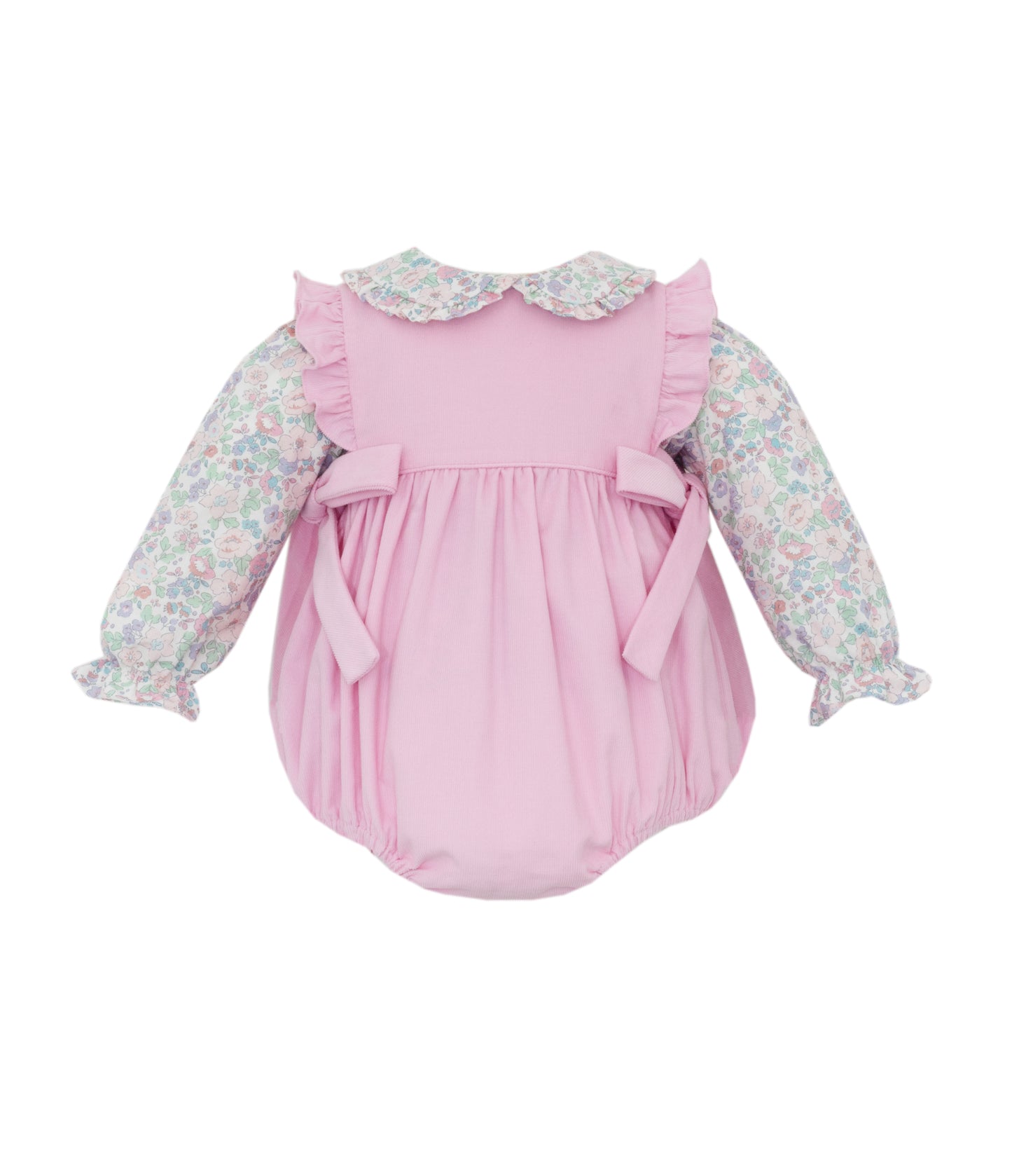 Pink Corduroy Bubble with Floral Blouse