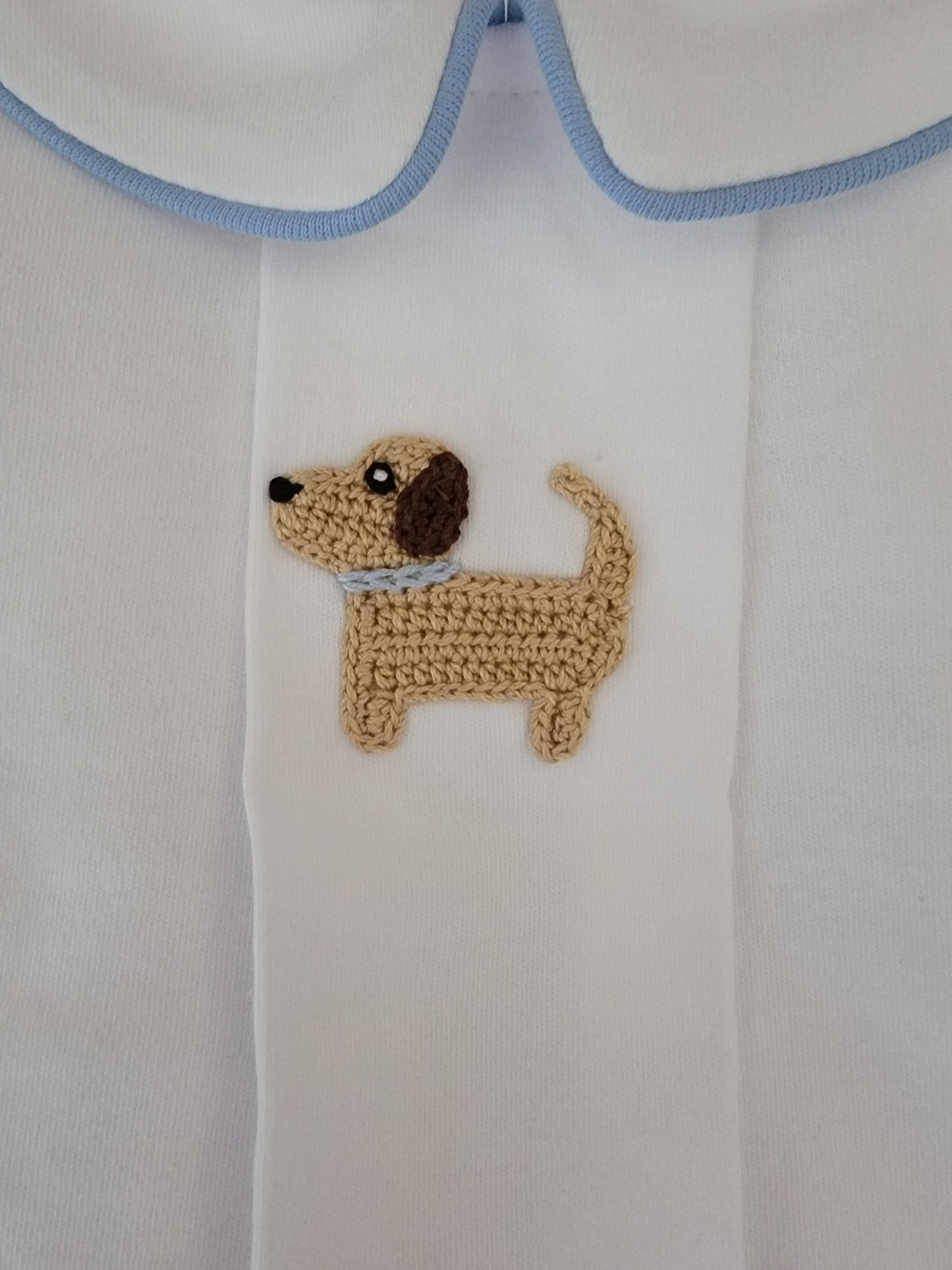 Boy's Long Sleeve Pleated Crochet Puppy Diaper Set