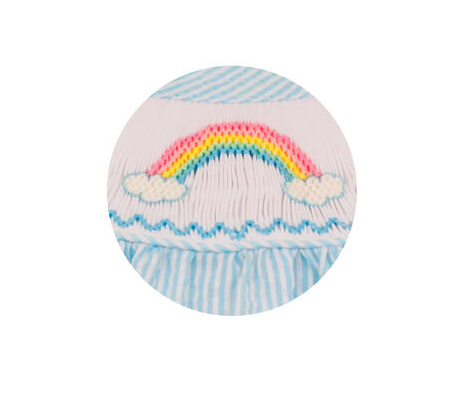 Girl's Smocked Rainbow Seersucker Aqua Stripe Bubble