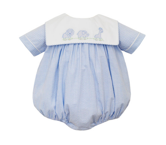 Boy's Pull Toys Square Collar Blue Gingham Bubble
