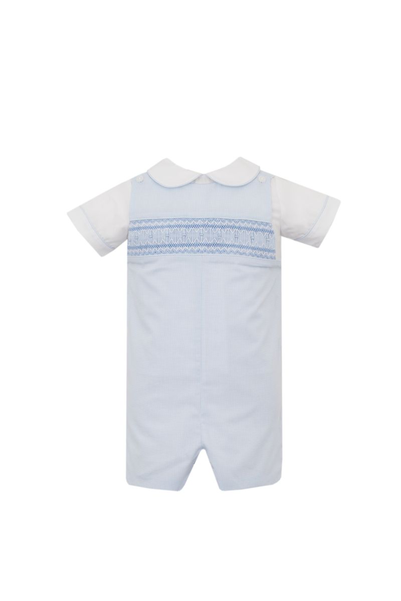 Light Blue Mini Gingham Smocked John John & Shirt Set