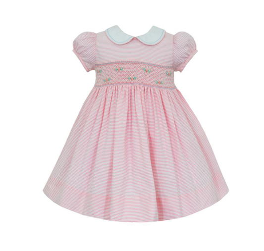 Girl's Smocked Seersucker Pink Stripe Frances Float Dress
