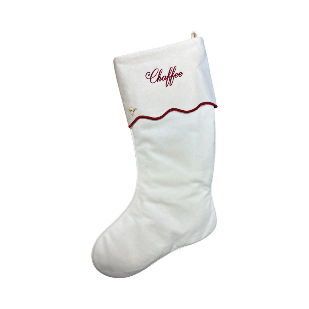 White with Red Scalloped Christmas Stocking with Cuff