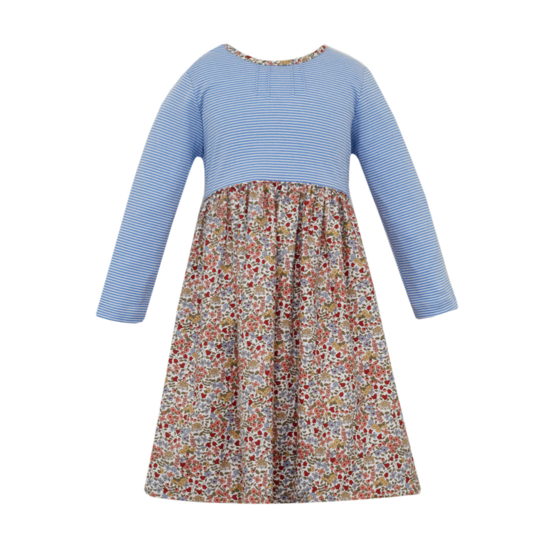 Floral & Periwinkle Blue Stripe Knit Bodice Dress
