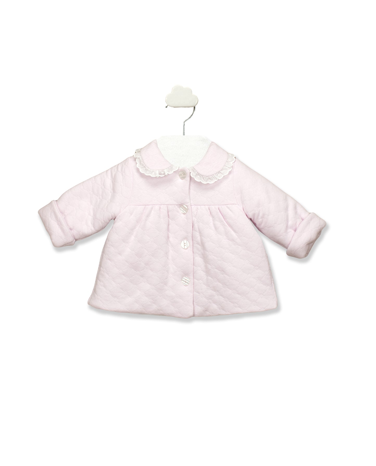 Pink Pointelle Diamond Ruffle Collared Coat