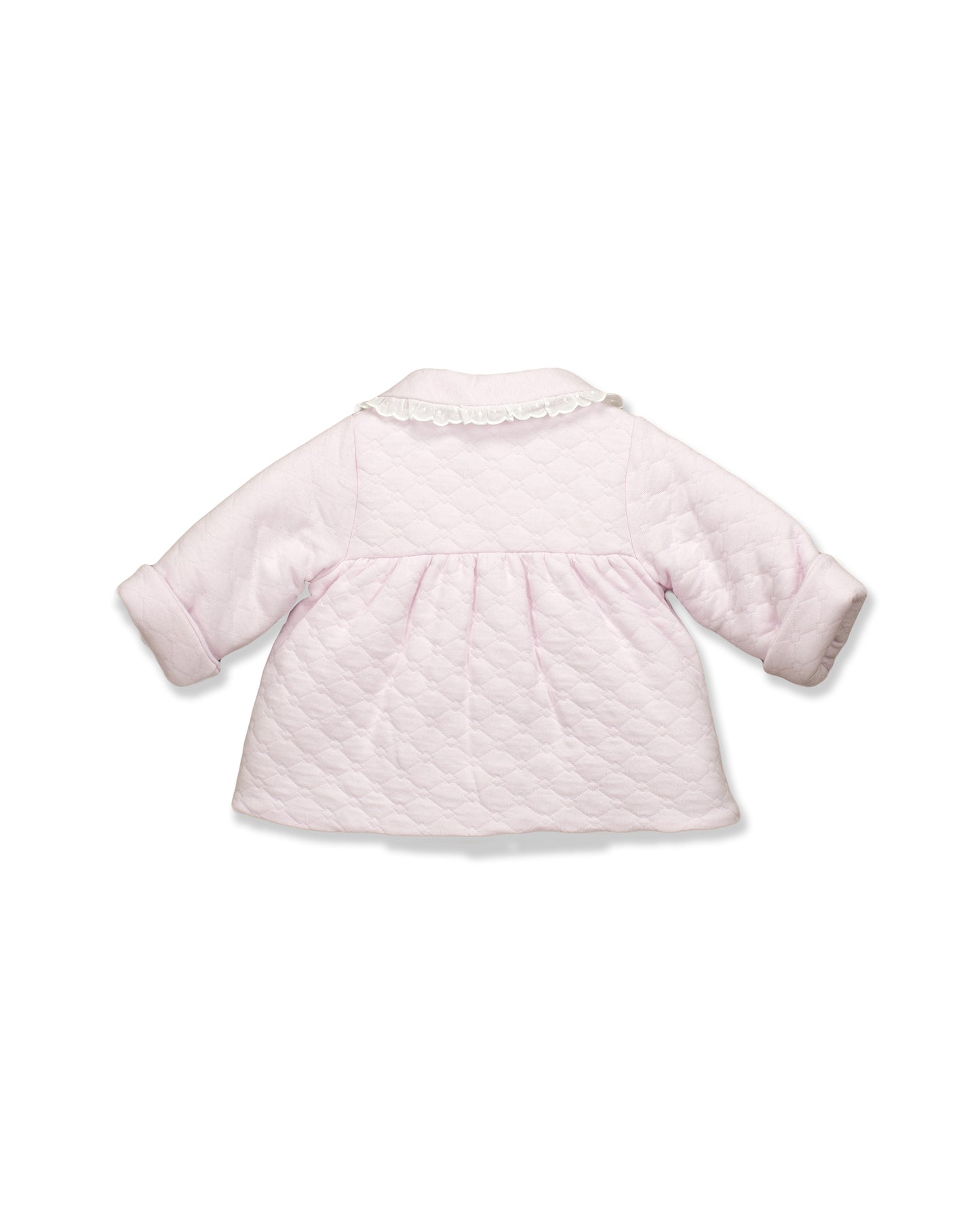 Pink Pointelle Diamond Ruffle Collared Coat