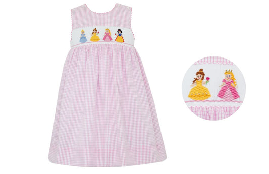 Princess Smocked Pink Check Sleeveless Dress