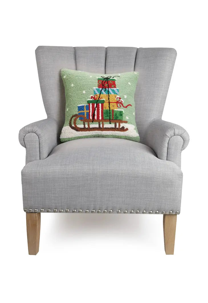 Hook Pillow, Sled Christmas Presents