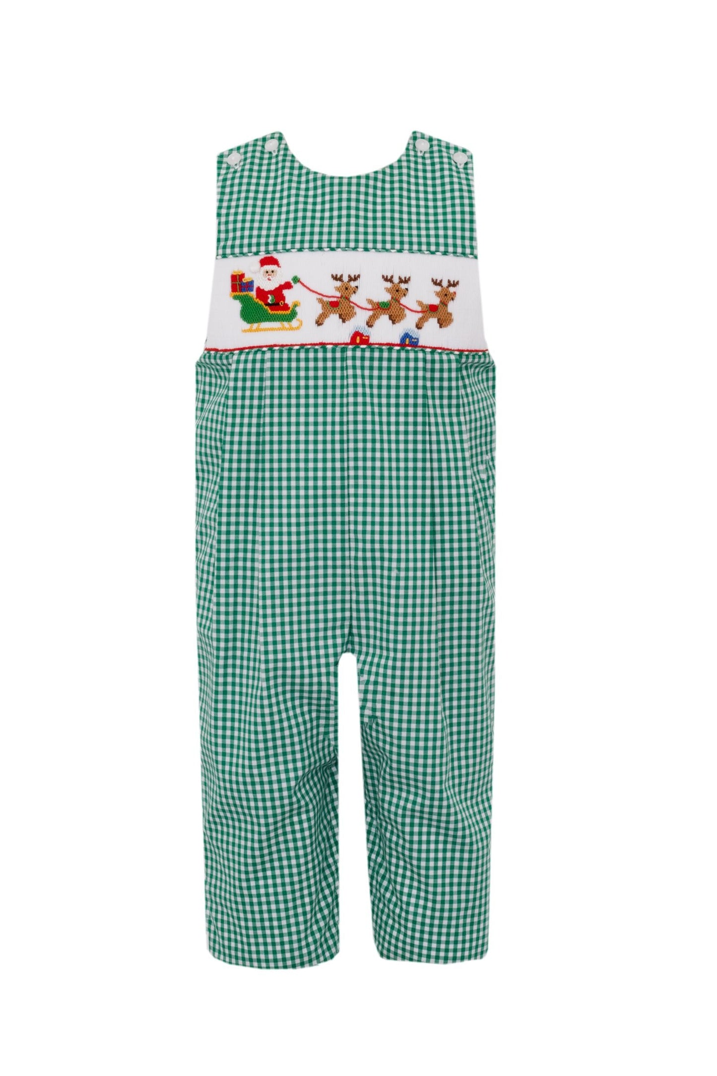Santa Sleigh Boy Green Gingham Long Jon Jon