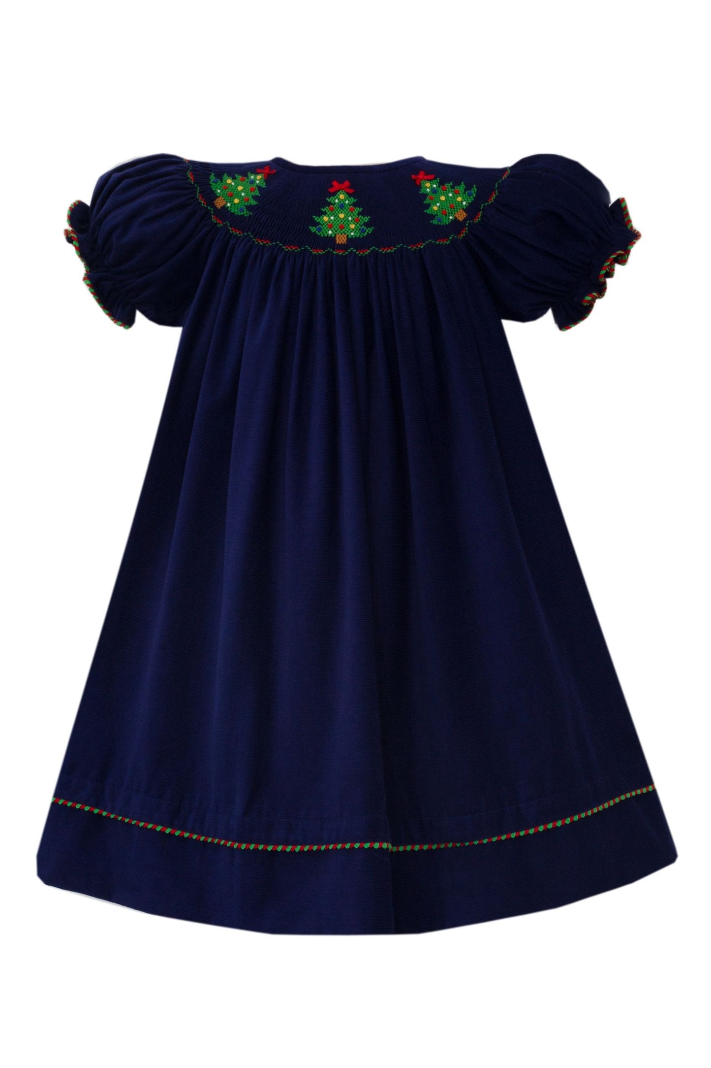 Christmas Tree Navy Blue Corduroy Bishop Dress