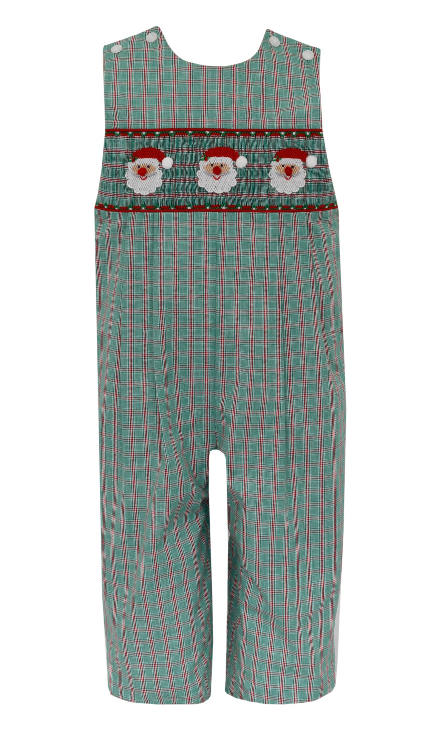 Boy Santa Face Green & Red Plaid Long John John