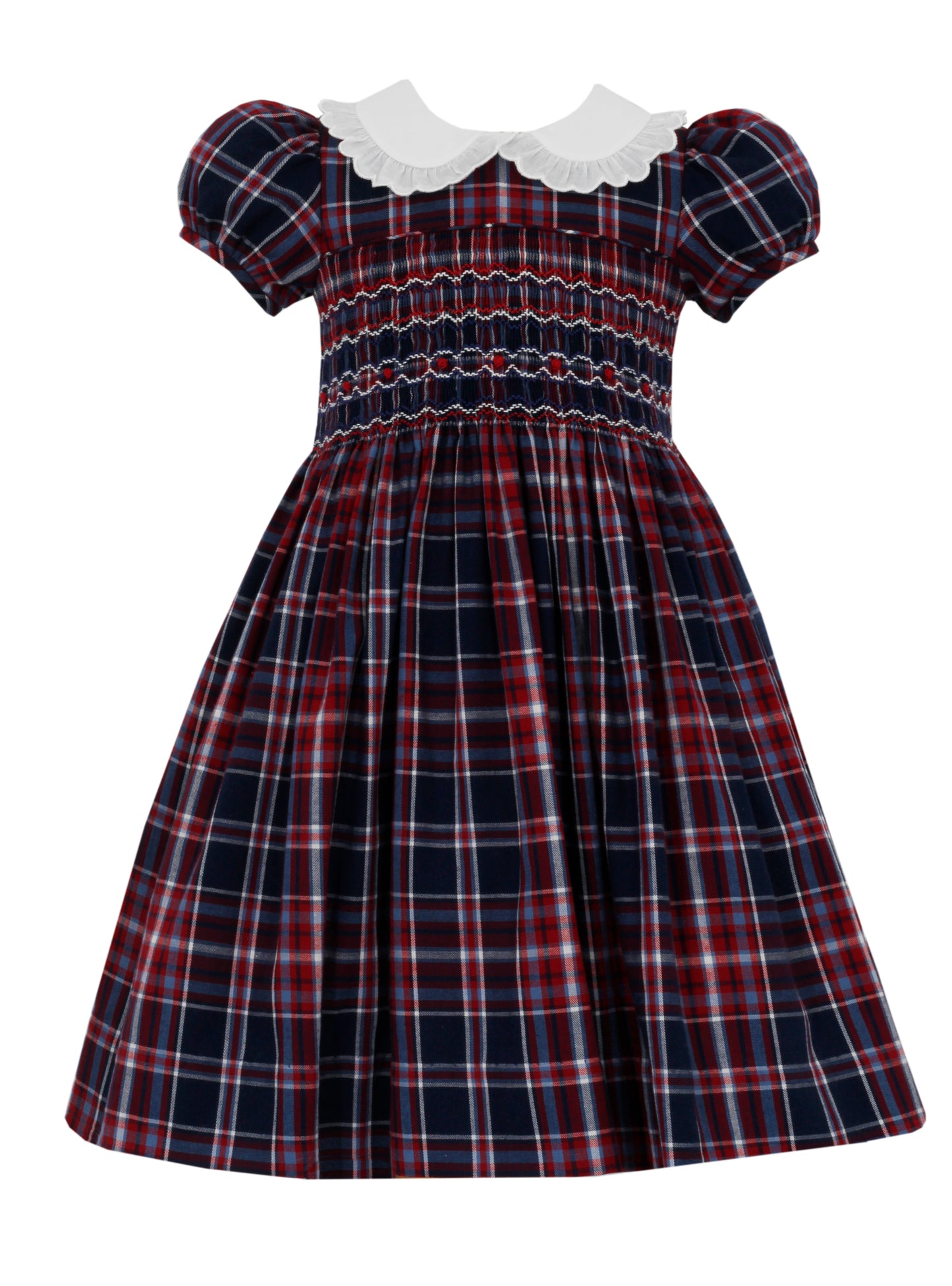 Girl Lucia Smocked Navy & Red Plaid Dress