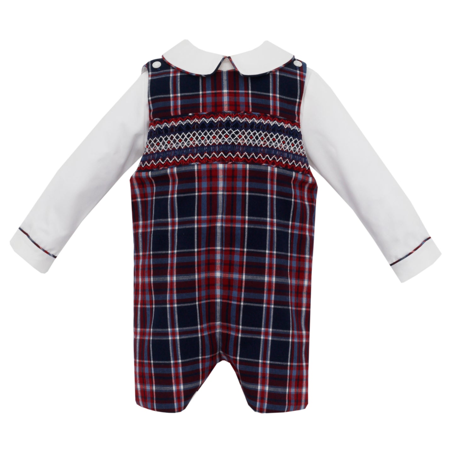 Boy Lucas Smocked Navy & Red Plaid John John Set