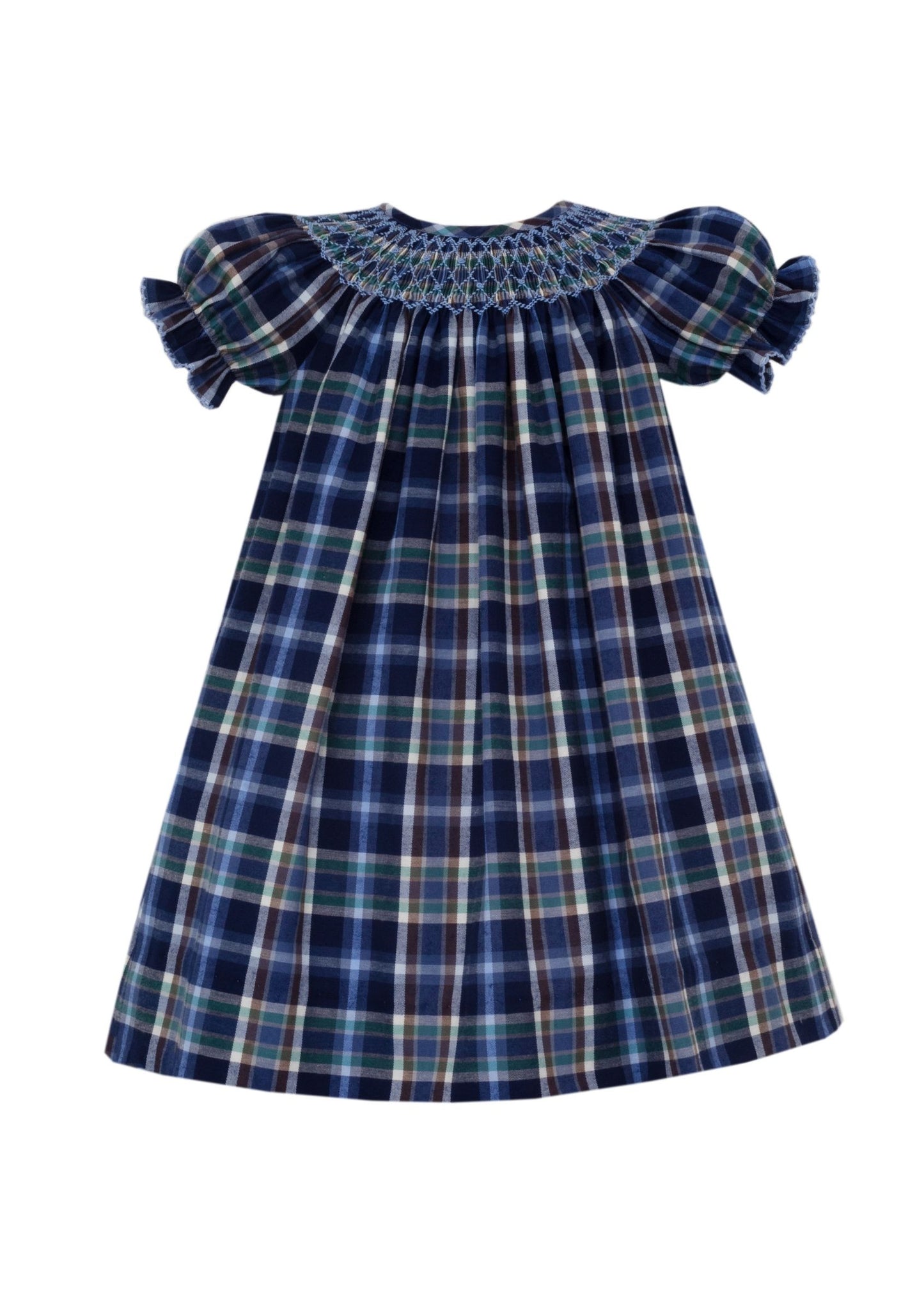Lucia Blue & Brown Plaid Bishop Dress