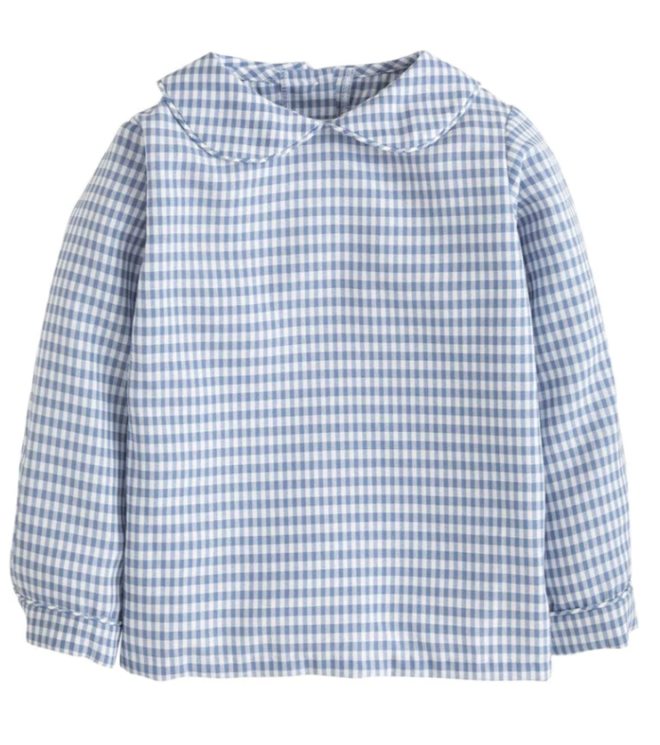 Peter Pan Shirt, Gray Blue Gingham