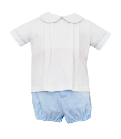 Boy's Short Sleeve Collared Lt. Blue Knit Diaper Set