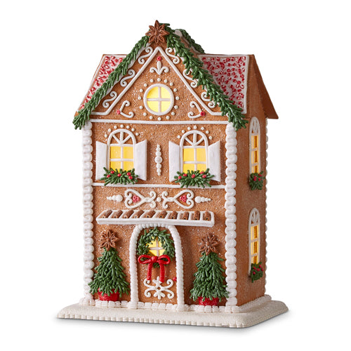 Lighted Gingerbread House with Trees 13"