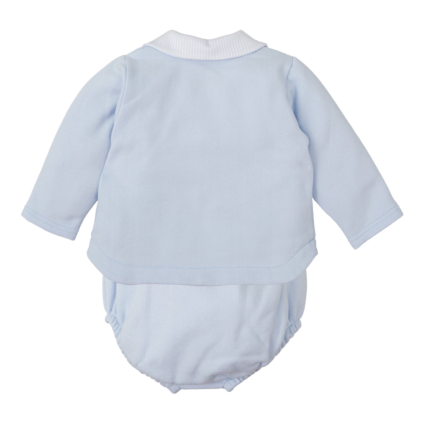 Blue Long Sleeve Collared Front Pocket Diaper Set