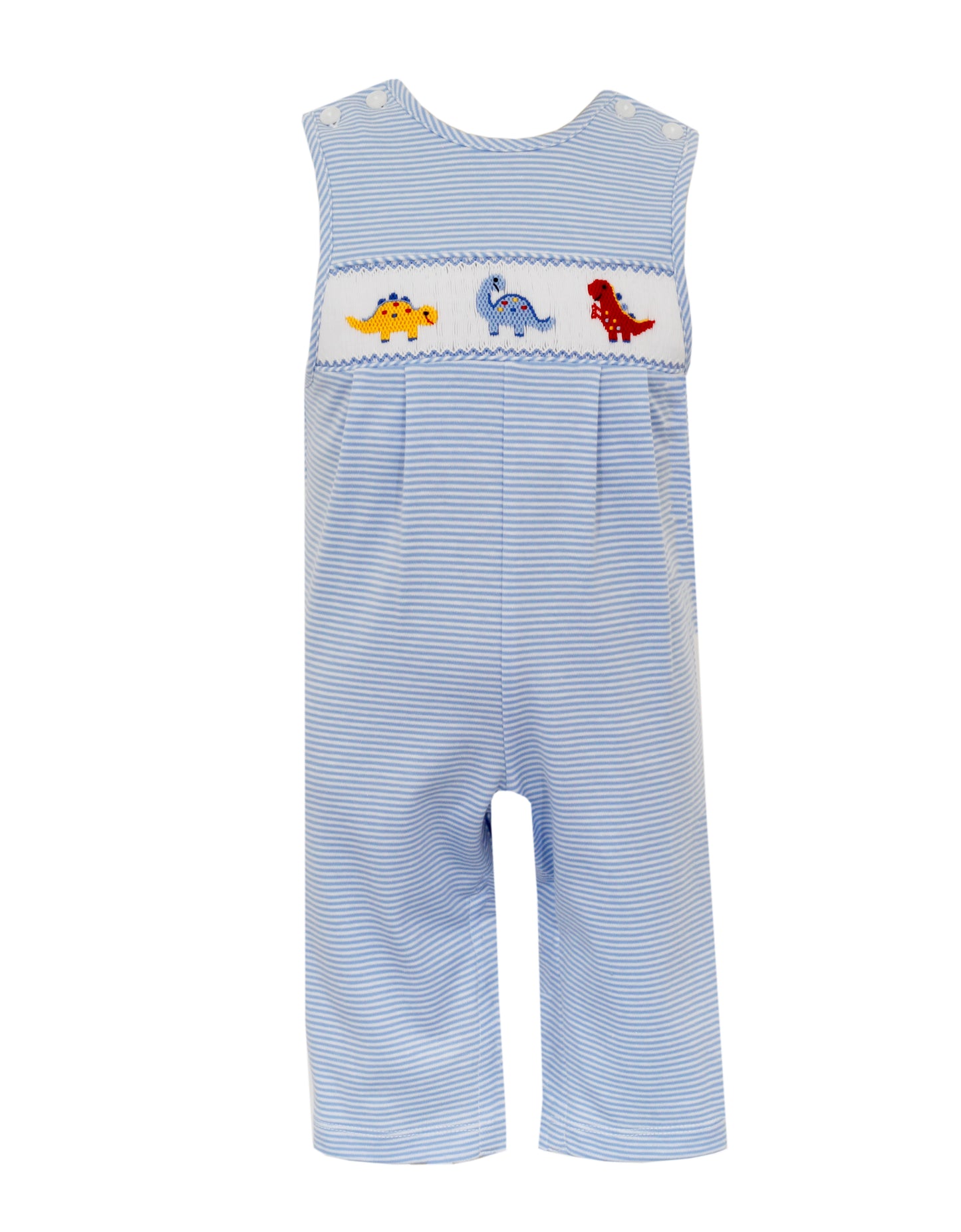 Boy Smocked Dinosaurs Blue Stripe Long John John