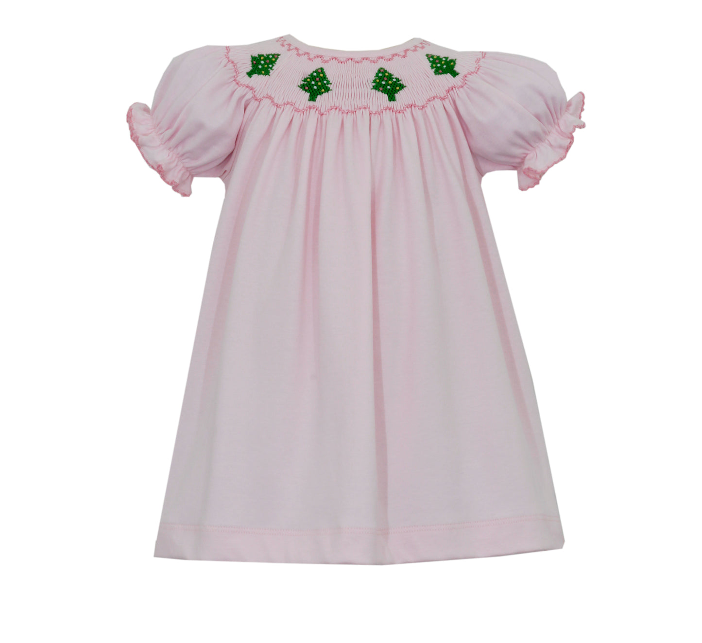 Girl Short Sleeve Trees Smocked Bishop Pink Knit Dress