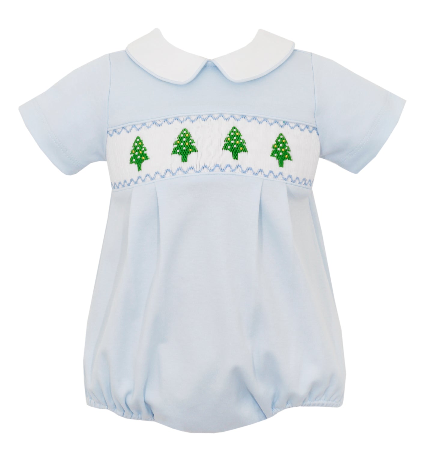 Boy Short Sleeve Trees Smocked Blue Knit Bubble