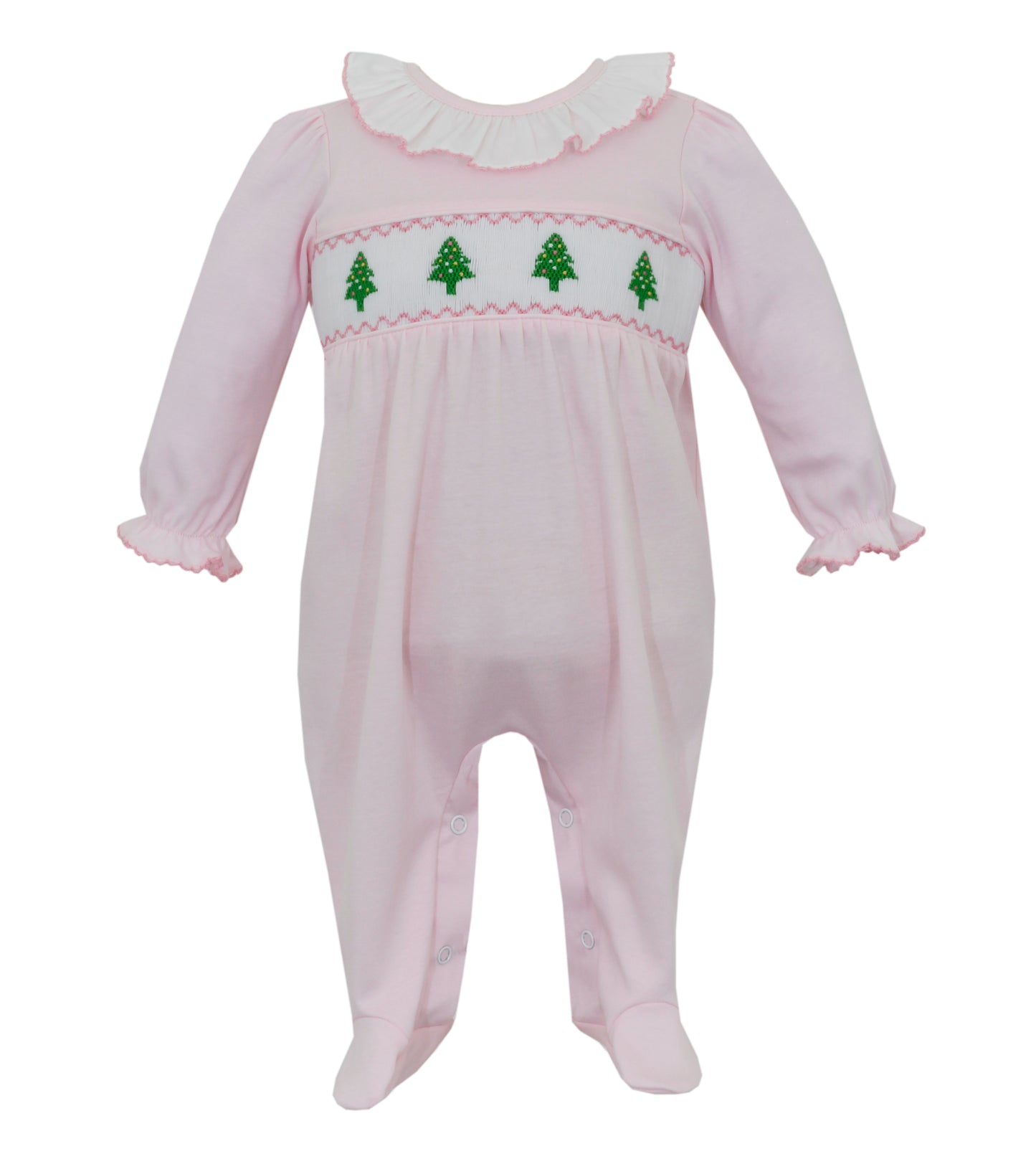 Girl Smocked Trees Pink Footie