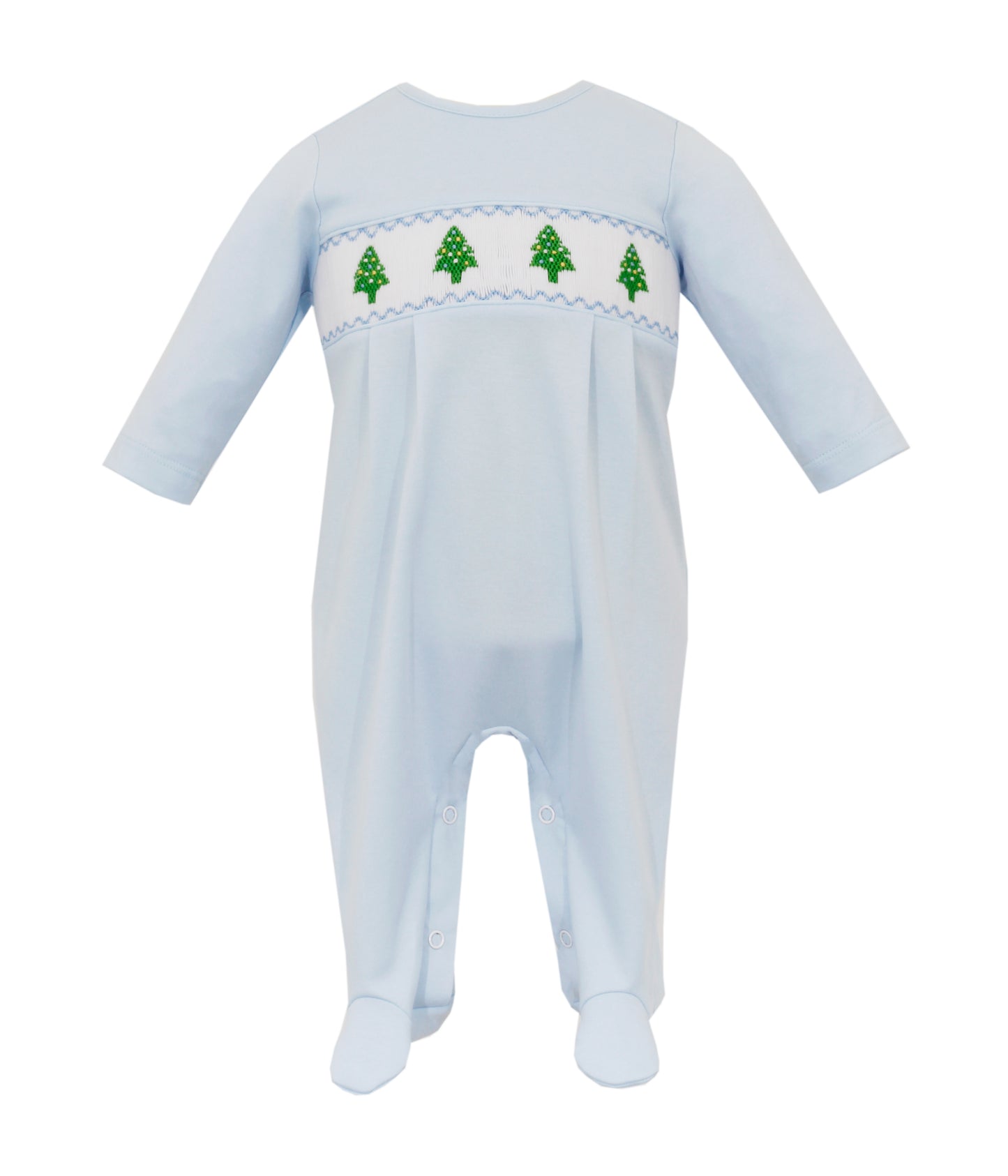 Boy Smocked Trees Blue Footie